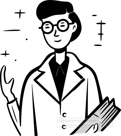 scientist holds documents minimal line illustration