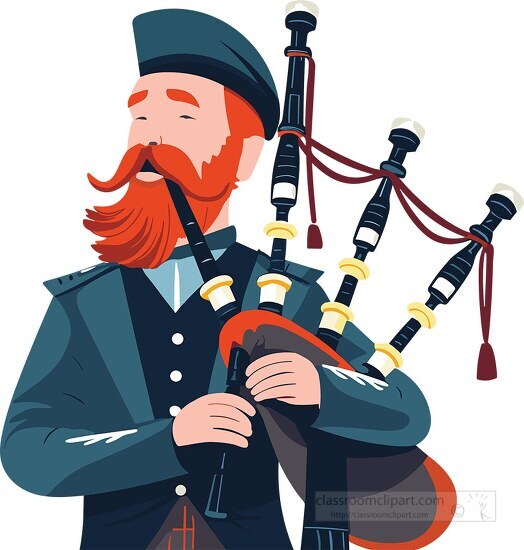 Scottish bagpiper in tartan clothing