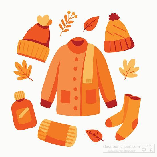 set of autumn clothing jacket beanie and scarf