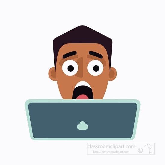 shocked expression of a person looking at a laptop computer