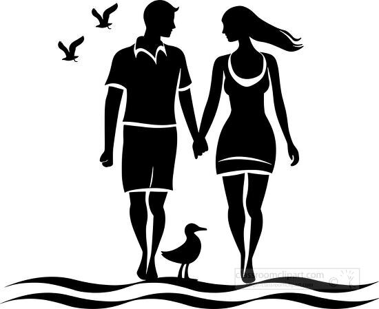 silhouette of a couple holding hands and walking 