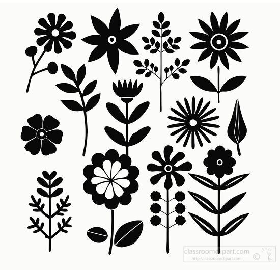 silhouette set of flowers