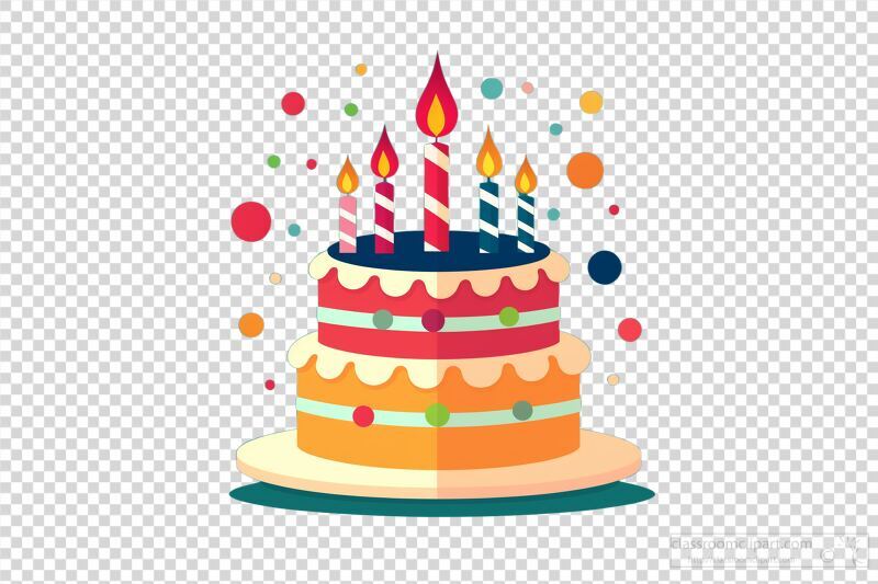 Simple Flat Design of a Colorful Kids Birthday Cake