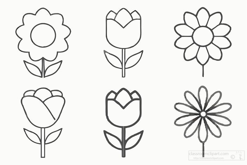 simple flower icon set black and white