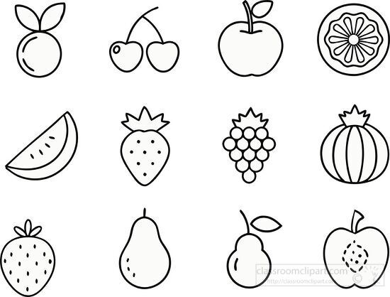 Simple fruit icons drawn in black outlines