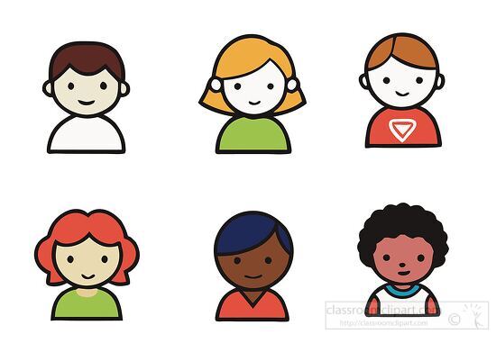 simple icon set of diverse childrens faces