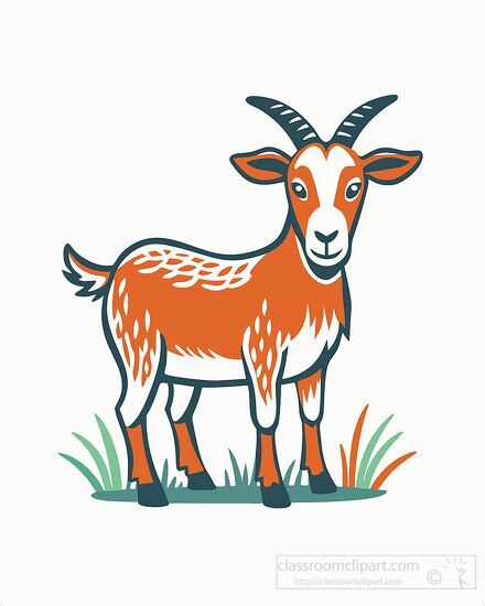 simple playful cartoon style with bold lines goat with curved ho