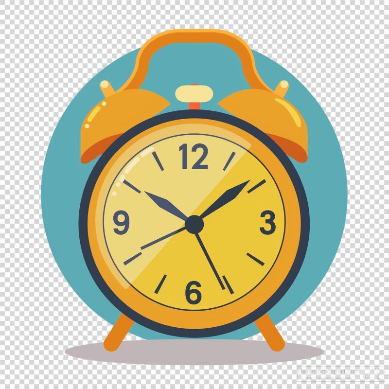 Simple Yellow Alarm Clock on a Blue Background