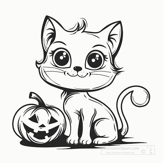 smiling cat with a jack o lantern