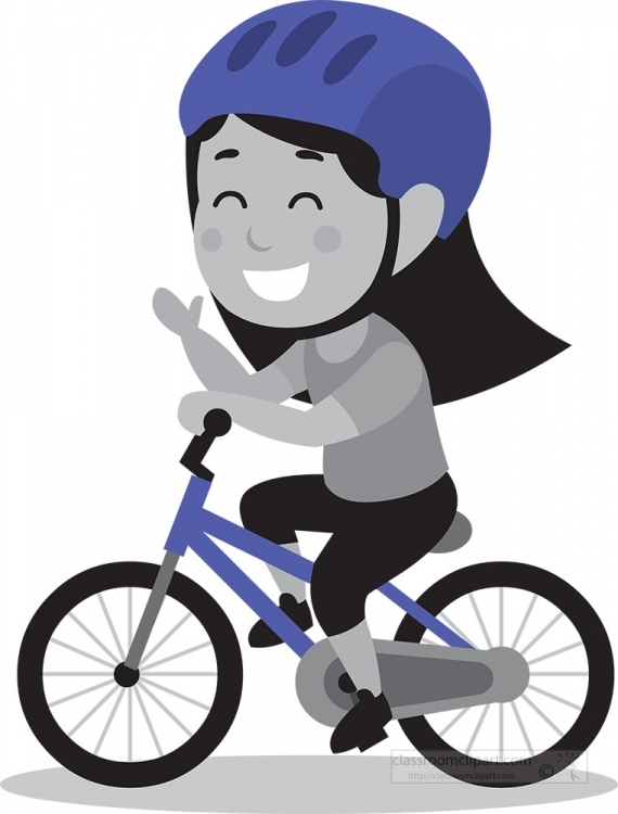 smiling Girl wearing potective helmet Riding Bicycle gray color