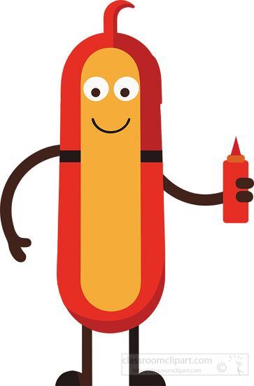 Smiling Hot Dog Character with Ketchup