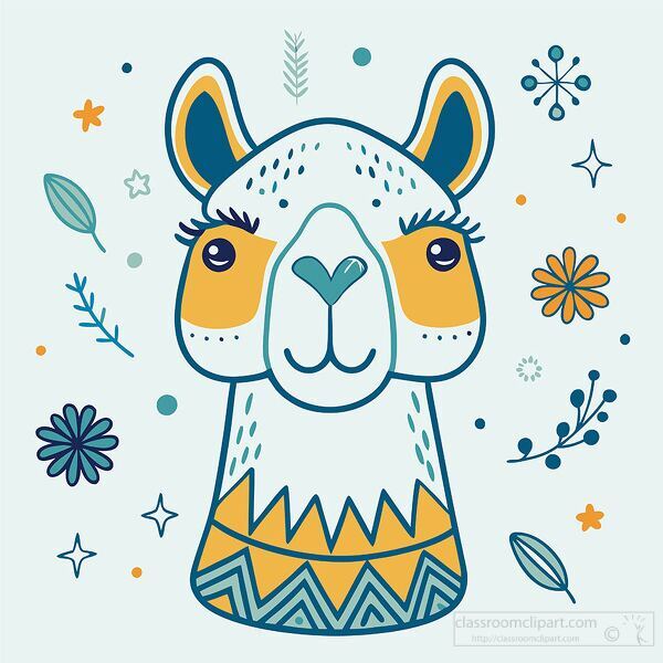 smiling llama with orange cheeks and long eyelashes