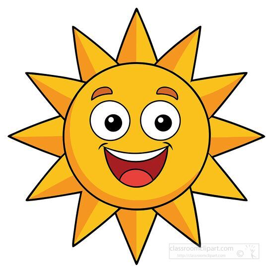smiling sun clipart with bright yellow and orange rays