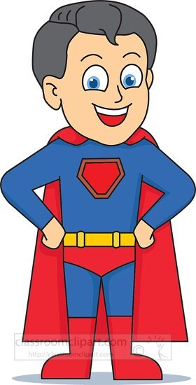 smiling super hero wearing cape hallloween costume