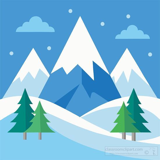 snowy winter landscape with white capped mountains