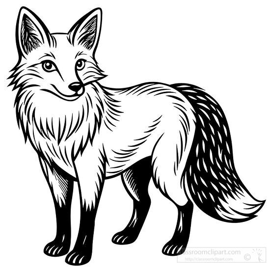 solid black and white fox standing with bold strokes