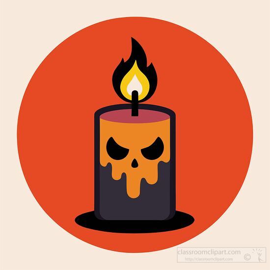 spooky black candle with a skull design and a yellow flame