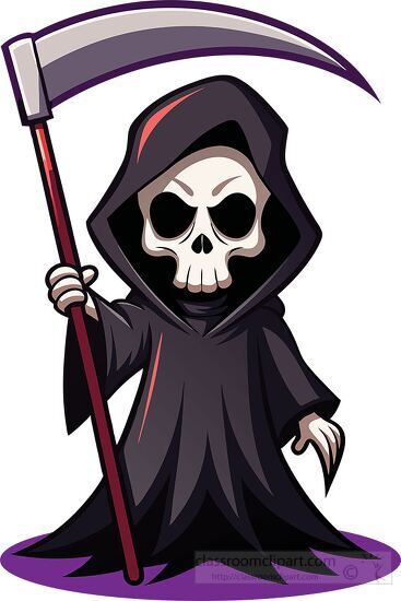 spooky Grim Reaper in a black hood holding a large scythe