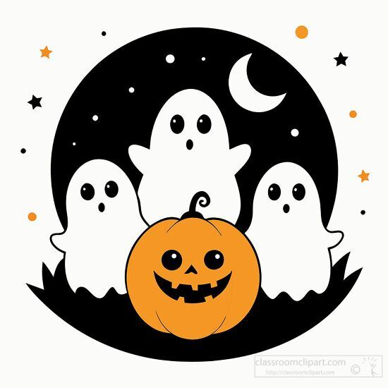 spooky halloween night with three ghosts clipart