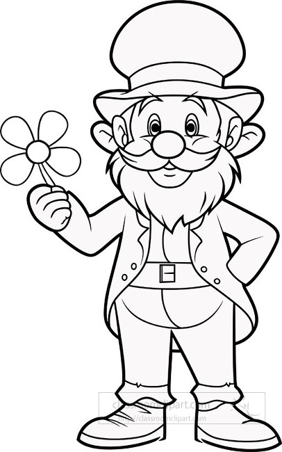 st patricks day leprechaun holding a four leaf clover outlined f