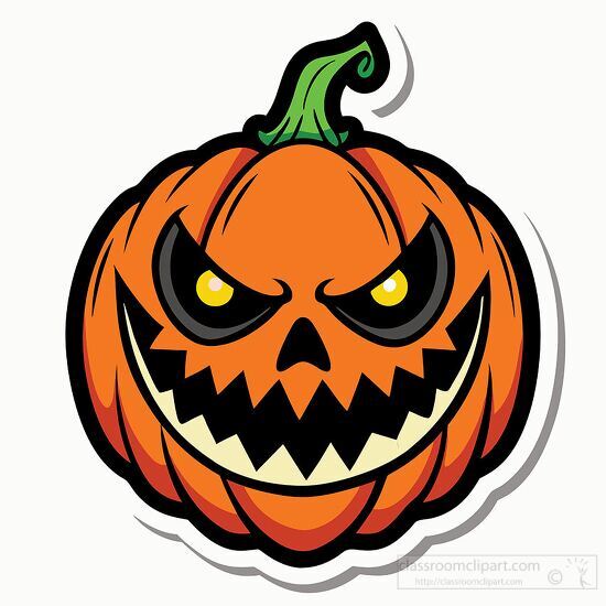 stamp style angry faced jack o lantern glowing