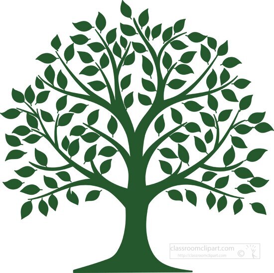 stylized tree withgreen trunk and green leaves flat design