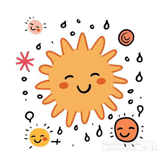 sun clipart with yellow rays with shapes and swirls