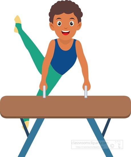 swinging legs around pommel horse in gymnastics routine clipart