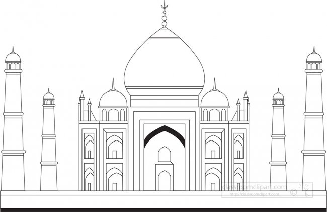 taj mahal ancient palace in india bw gray color clipart