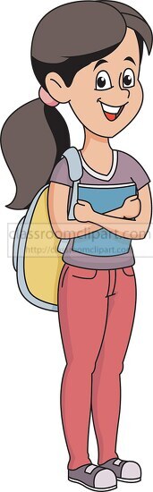 teenage girl with bag and book clipart 200