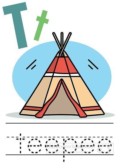 teepee aphabet letter t Upper lower case children writing practi