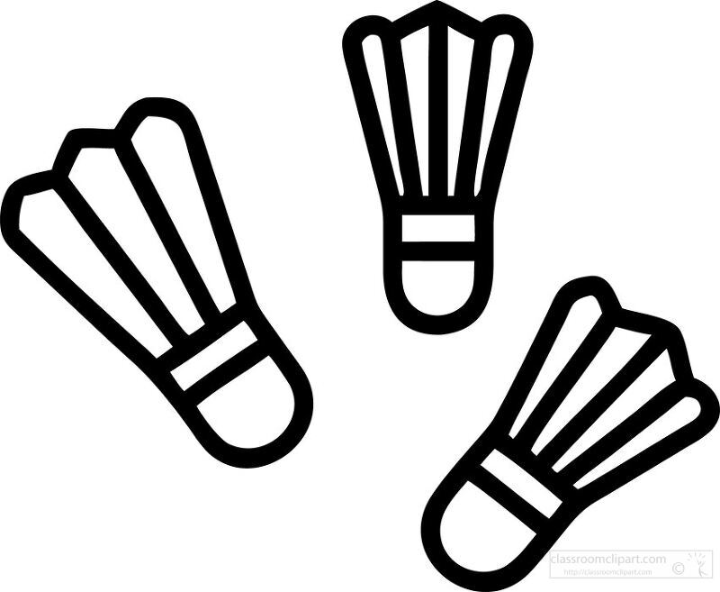 Three badminton shuttlecocks in a simple black outline