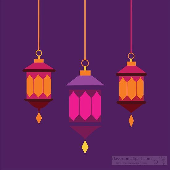 Three hanging lanterns celebrate the spirit of Diwali