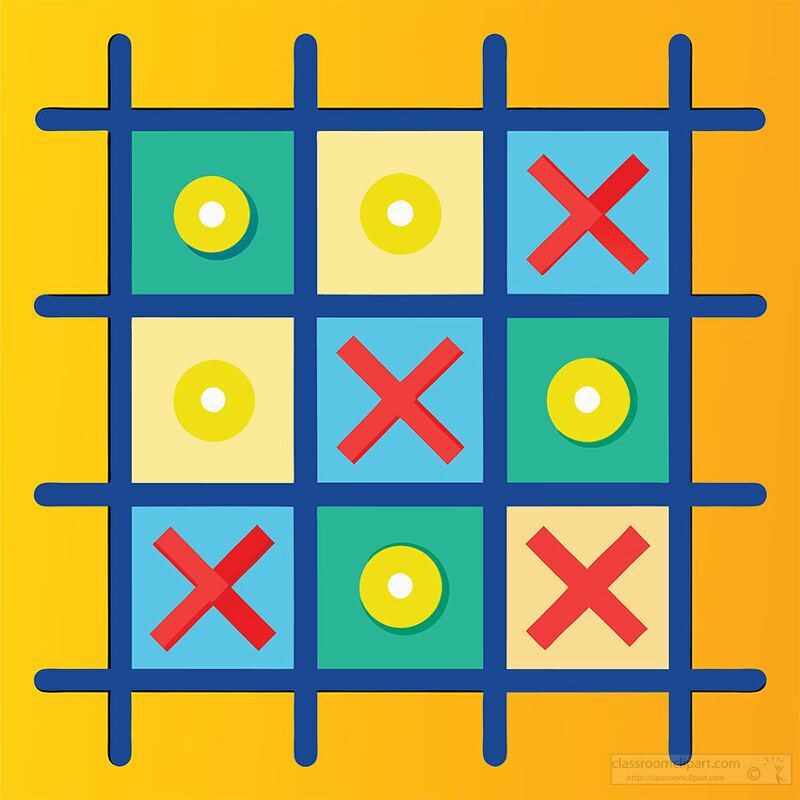 tic tac toe design with a colorful grid and symbols