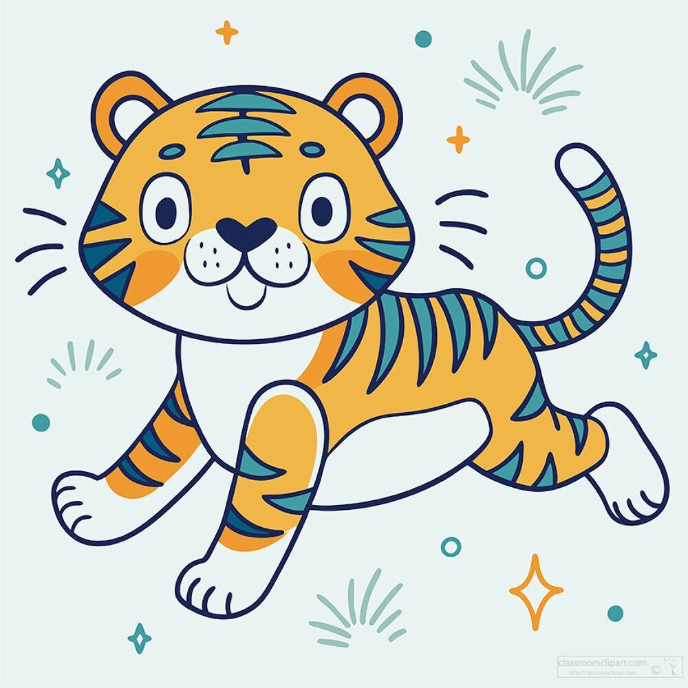 tiger cub with orange and black stripes is running