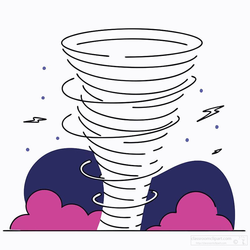 tornado illustration with swirling clouds and lightning