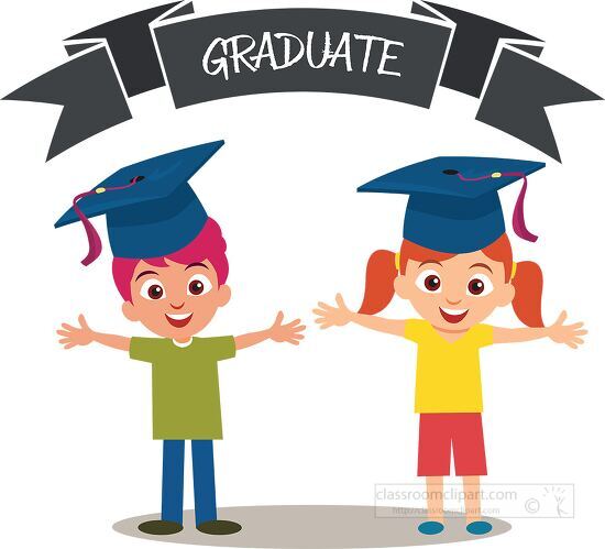 two students wearing grad cap with graduate banner clipart