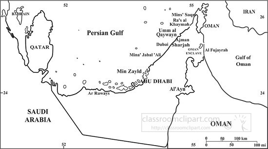 United Arab Emirates country map black white