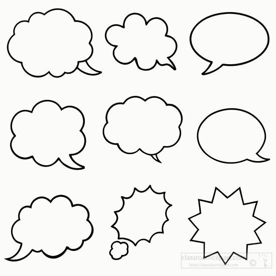 Various speech bubbles in black and white clipart