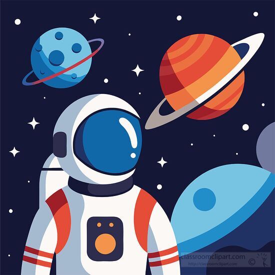 vector illustration of an astronaut gazing at planets and stars 