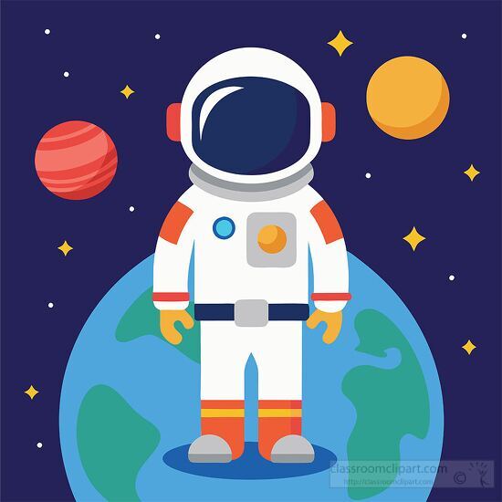 vector of an astronaut standing proudly on Earth with a distant 