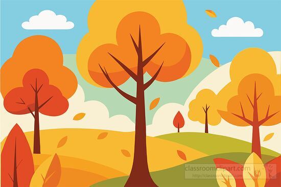 warm autumn scene with orange and yellow trees