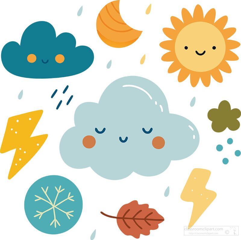 Weather Icons Featuring Sun Rain and Snow