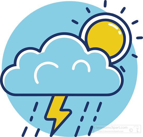 Weather symbol with a cloud rain and sun in line art clipart