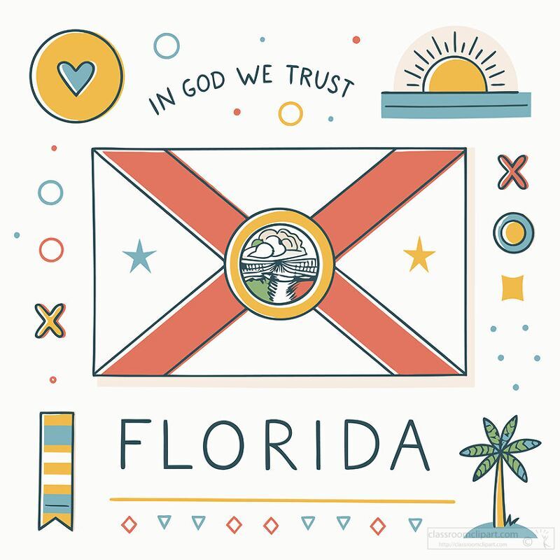 Whimsical and colorful hand-drawn Florida state flag