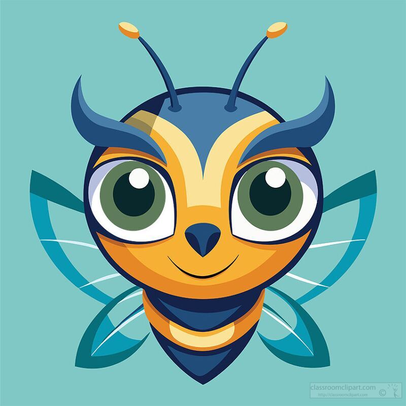 whimsical cartoon bee with large green eyes colorful patterns an