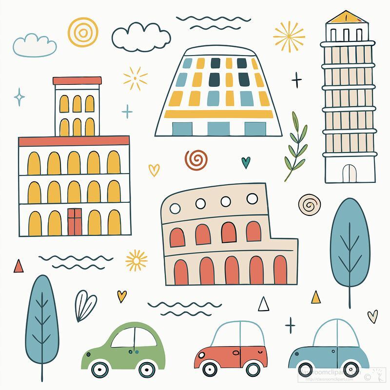 Whimsical Landmarks and Cars Illustration