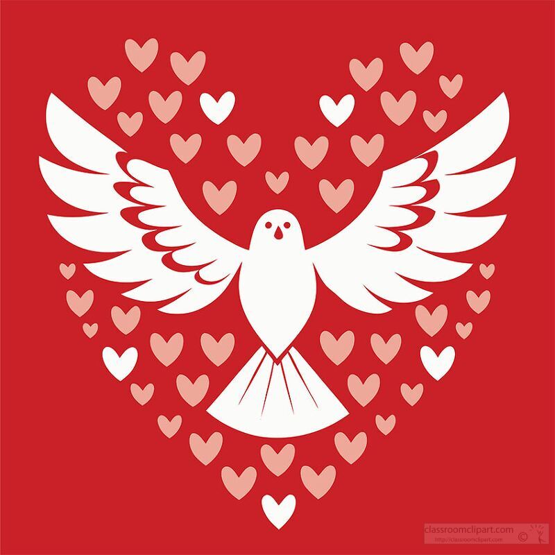 white dove with hearts on a red background representing love