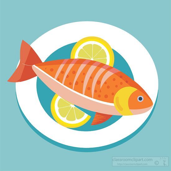 whole salmon garnished with lemons on a plate