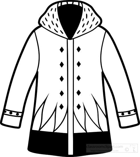 winter coat has a cozy hood  black outline